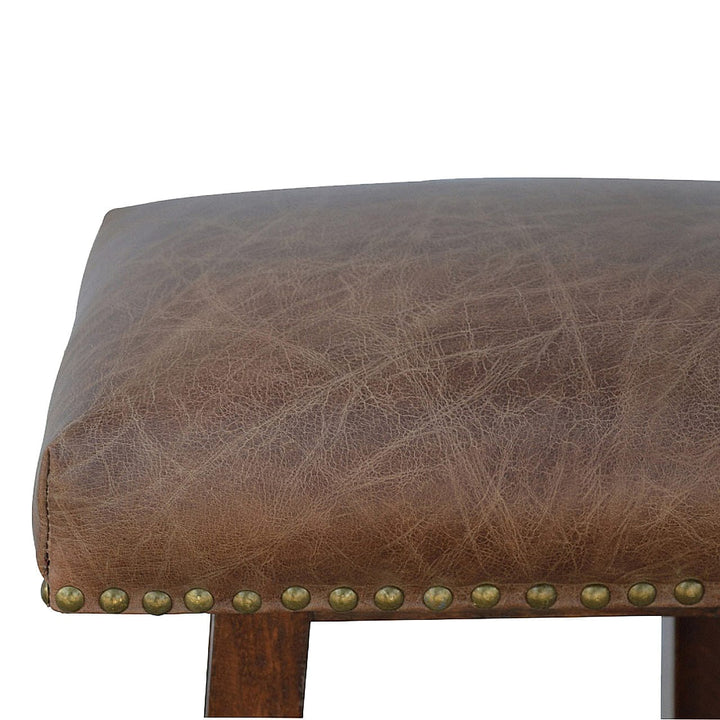 Buffalo Brass Leather Bar Stool - Solid Mango Wood Counter Stool for Kitchen - product view 3 showing handcrafted solid...