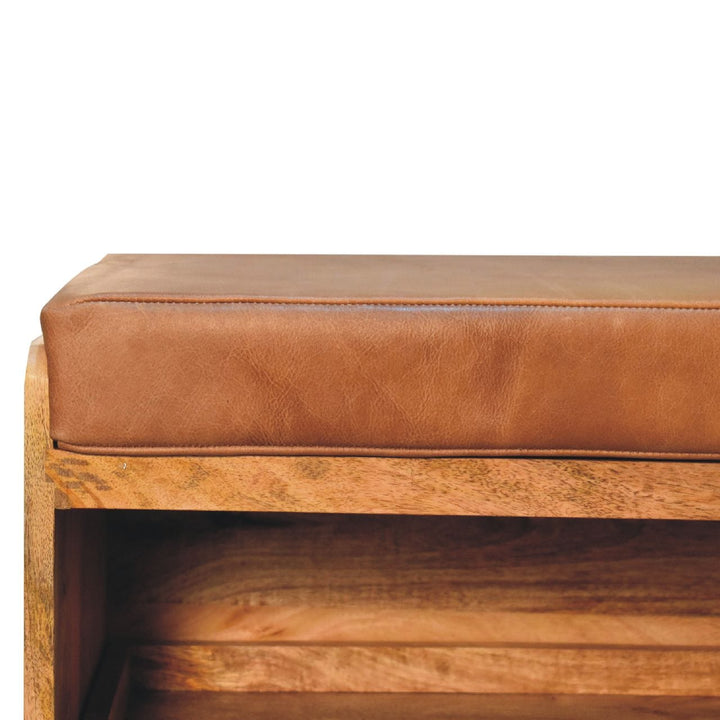 Buffalo Hide Oak-ish Shoe Storage Bench - Solid Mango Wood Seating Furniture for Entryway - product view 4 showing...