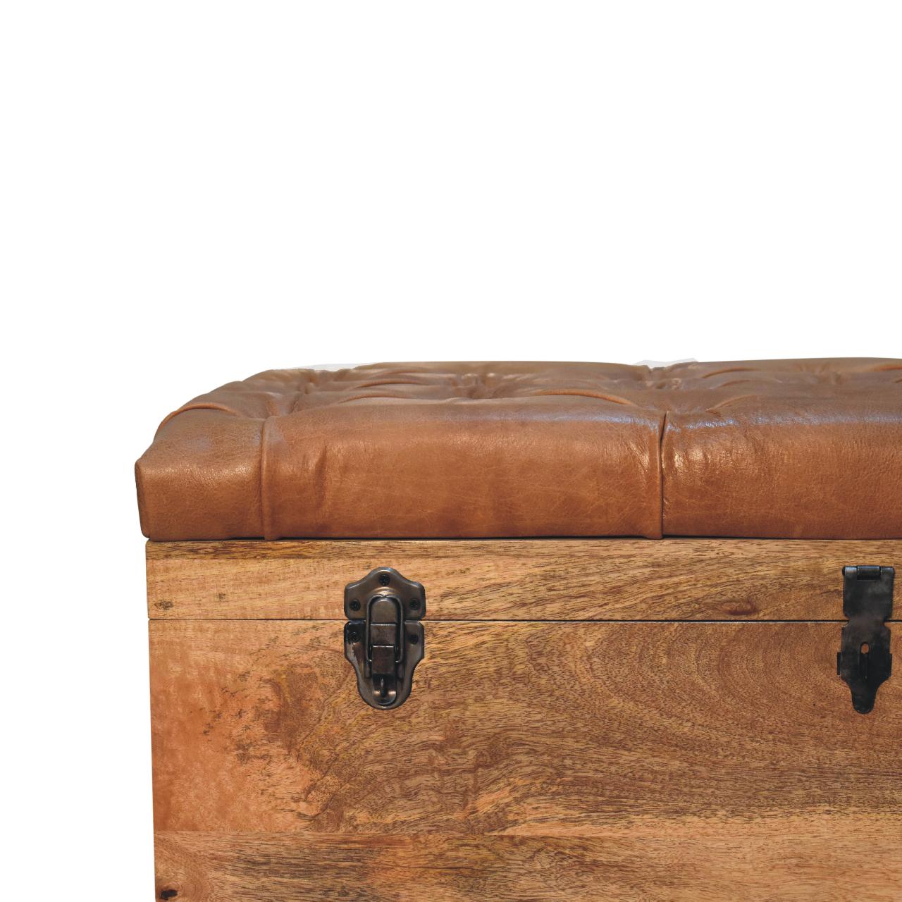 Buffalo Hide Oak-ish Storage Trunk - Solid Mango Wood Blanket Chest for Bedroom from above view