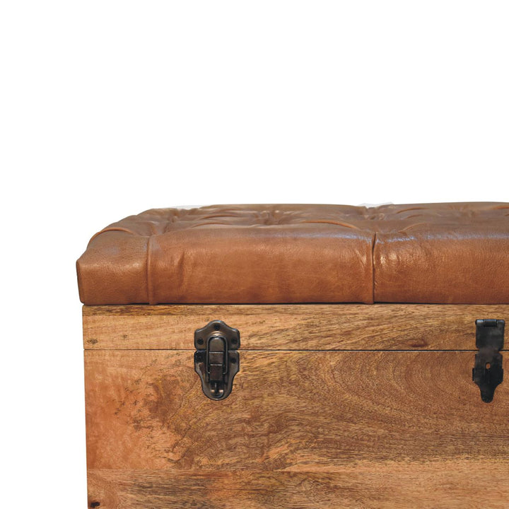 Buffalo Hide Oak-ish Storage Trunk - Solid Mango Wood Blanket Chest for Bedroom from above view