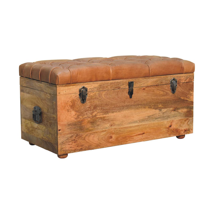 Buffalo Hide Oak-ish Storage Trunk - Solid Mango Wood Blanket Chest for Bedroom