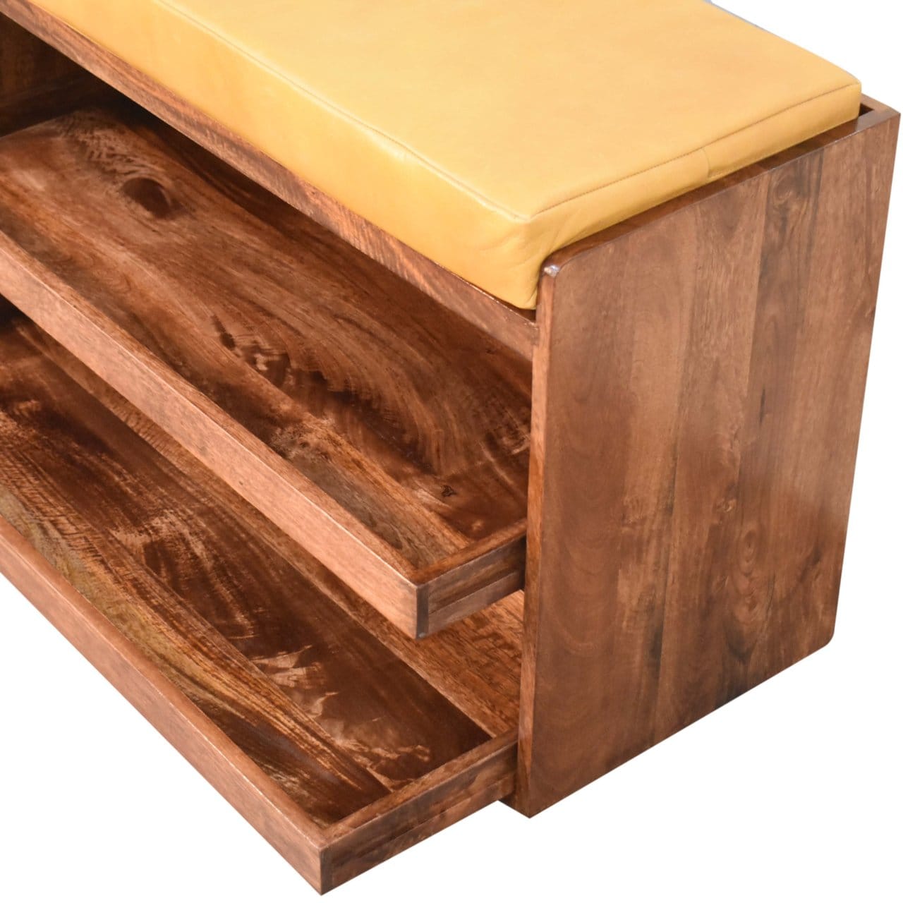 Buffalo Hide Pull out Honey Caramel Shoe Storage Bench - Solid Mango Wood Seating Furniture for Entryway - product view 8...