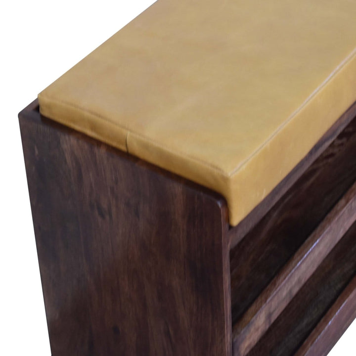 Buffalo Hide Pull out Honey Caramel Shoe Storage Bench - Solid Mango Wood Seating Furniture for Entryway - product view 7...