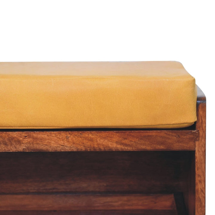 Buffalo Hide Pull out Honey Caramel Shoe Storage Bench - Solid Mango Wood Seating Furniture for Entryway - product view 6...