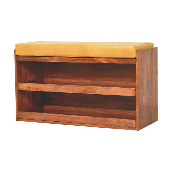 Buffalo Hide Pull out Honey Caramel Shoe Storage Bench - Solid Mango Wood Seating Furniture for Entryway - product view 5...