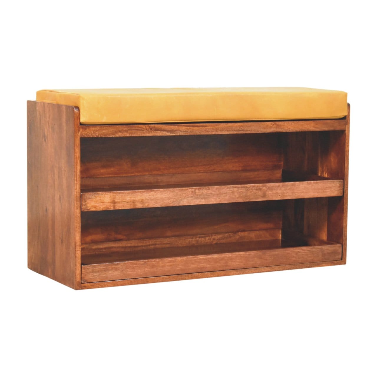 Buffalo Hide Pull out Honey Caramel Shoe Storage Bench - Solid Mango Wood Seating Furniture for Entryway - product view 3...