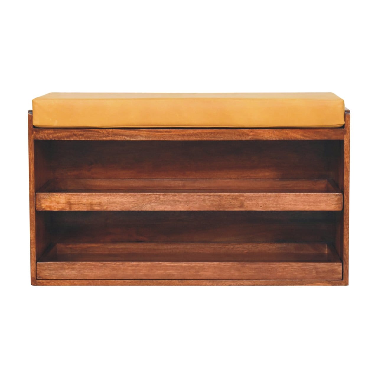 Buffalo Hide Pull out Honey Caramel Shoe Storage Bench - Solid Mango Wood Seating Furniture for Entryway - product view 2...