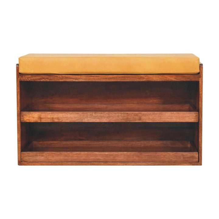 Buffalo Hide Pull out Honey Caramel Shoe Storage Bench - Solid Mango Wood Seating Furniture for Entryway - product view 2...