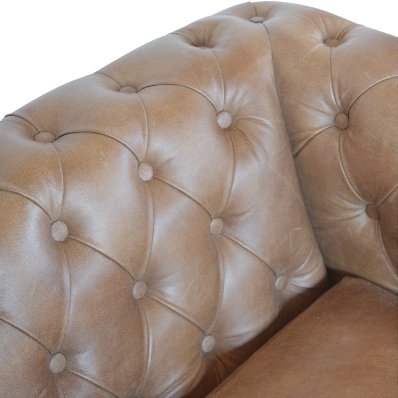 Buffalo Leather Chesterfield Sofa - Upholstered 2 Seater for Bedroom & Living Room - product view 7 showing handcrafted...