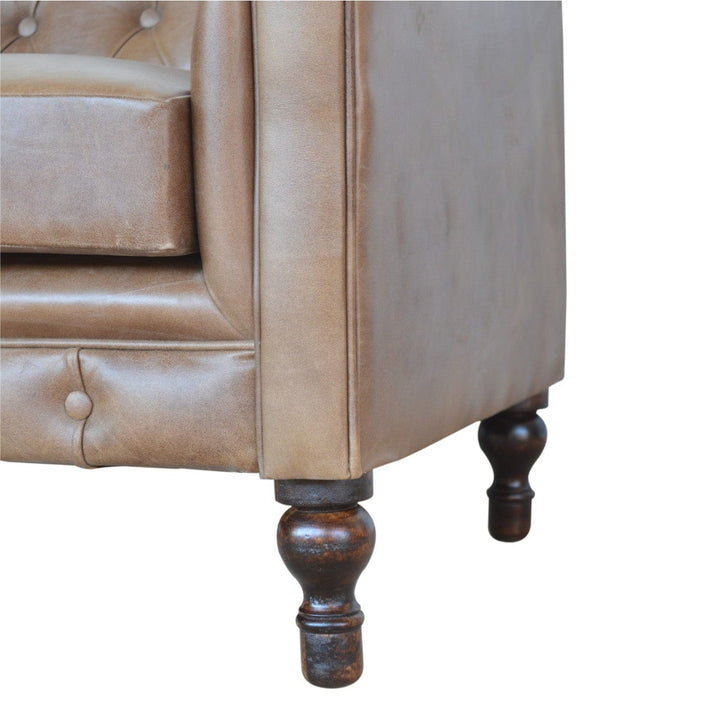 Buffalo Leather Chesterfield Sofa - Upholstered 2 Seater for Bedroom & Living Room - product view 6 showing handcrafted...