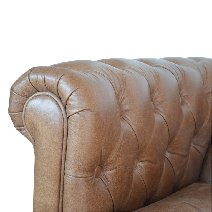 Buffalo Leather Chesterfield Sofa - Upholstered 2 Seater for Bedroom & Living Room - product view 5 showing handcrafted...