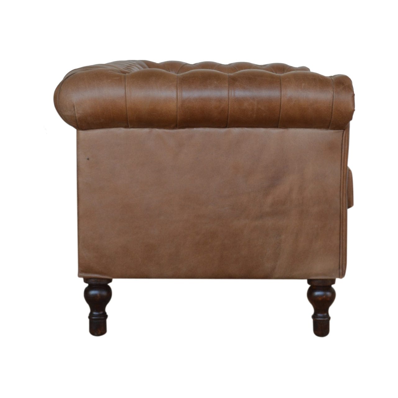 Buffalo Leather Chesterfield Sofa - Upholstered 2 Seater for Bedroom & Living Room - product view 4 showing handcrafted...