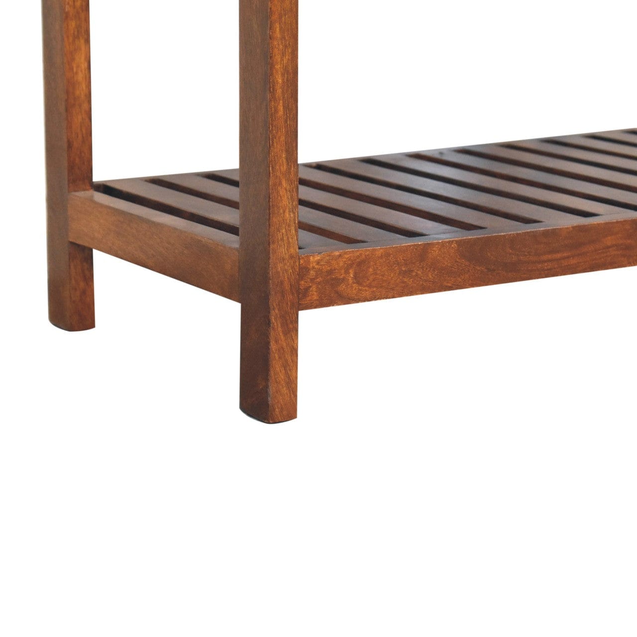 Buffalo Slatted Square Bench - Solid Mango Wood Seating Furniture for Entryway - product view 8 showing handcrafted solid...