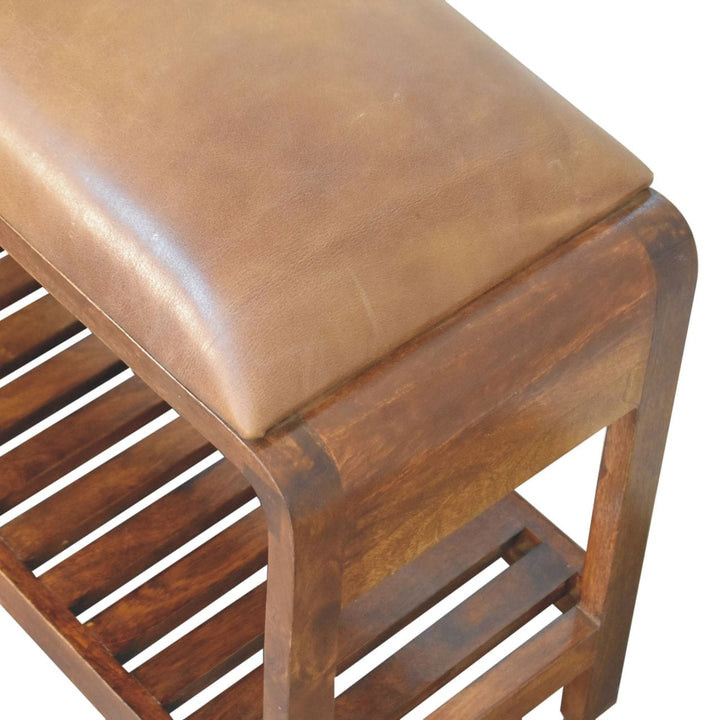 Buffalo Slatted Square Bench - Solid Mango Wood Seating Furniture for Entryway - product view 7 showing handcrafted solid...