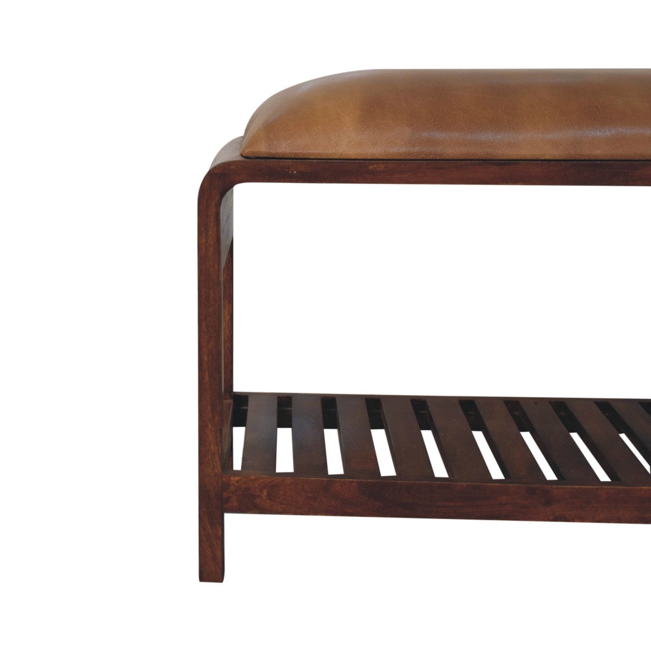 Buffalo Slatted Square Bench - Solid Mango Wood Seating Furniture for Entryway - product view 5 showing handcrafted solid...