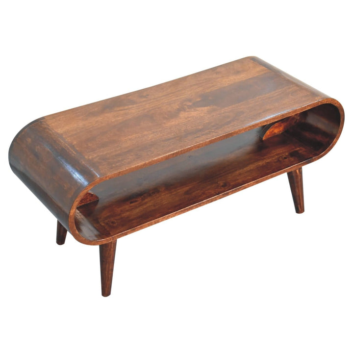 California Walnut Amaya Coffee Table - Solid Mango Wood Center Table for Living Room - product view 6 showing handcrafted...