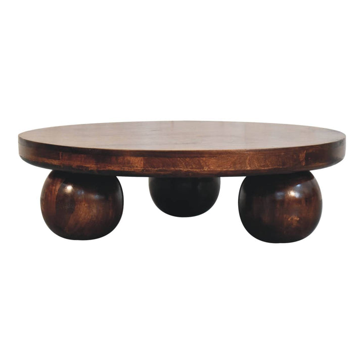 California Walnut Solid Mango Wood Coffee Table with Ball Feet - product view 7 showing handcrafted solid mango wood...