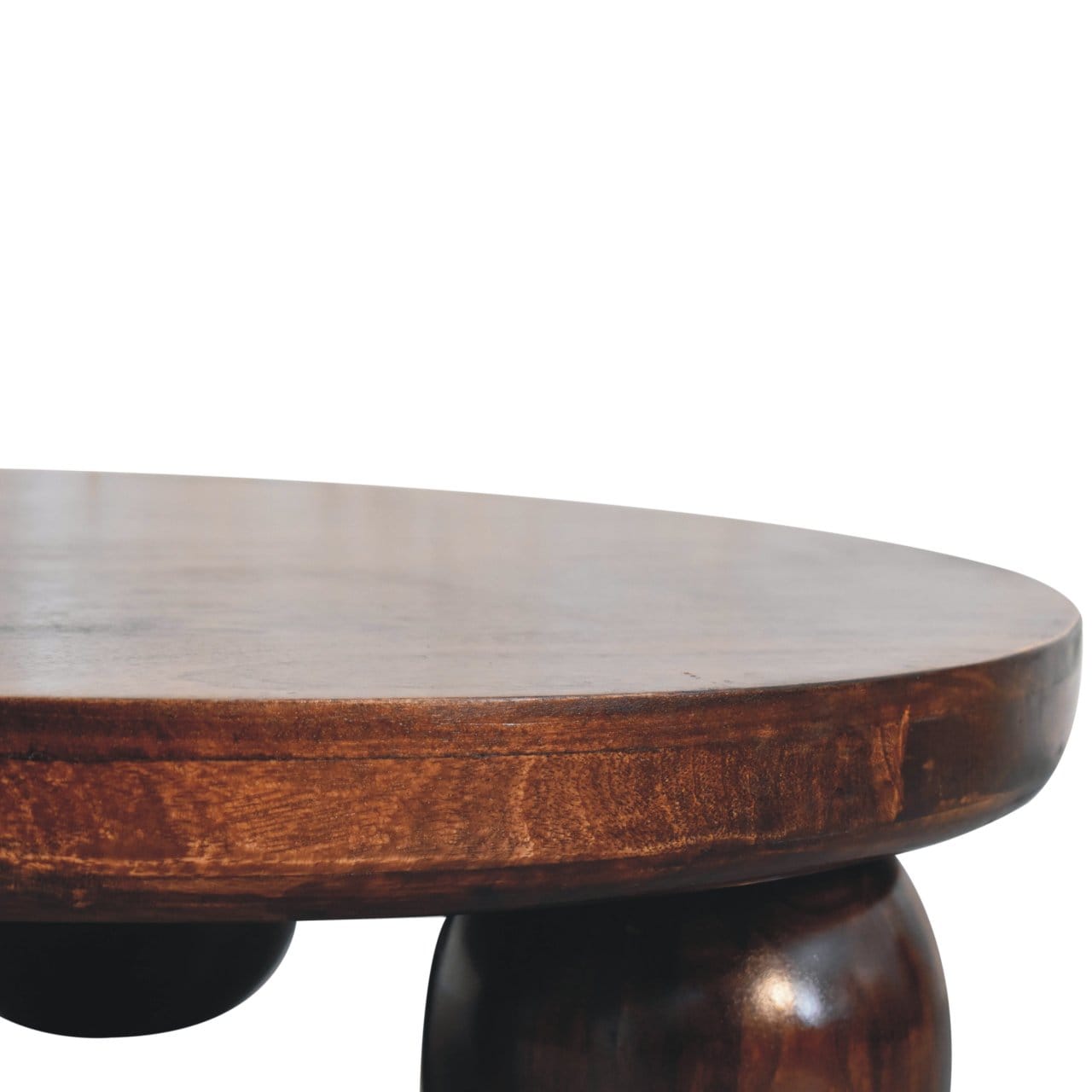 California Walnut Solid Mango Wood Coffee Table with Ball Feet - product view 4 showing handcrafted solid mango wood...