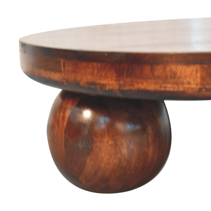 California Walnut Solid Mango Wood Coffee Table with Ball Feet - product view 3 showing handcrafted solid mango wood...