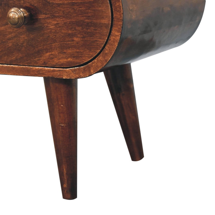 California Walnut Circular TV Unit - Entertainment Center in Solid Mango Wood - product view 7 showing handcrafted solid...