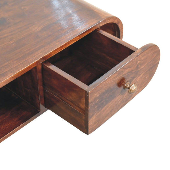 California Walnut Circular TV Unit - Entertainment Center in Solid Mango Wood - product view 6 showing handcrafted solid...