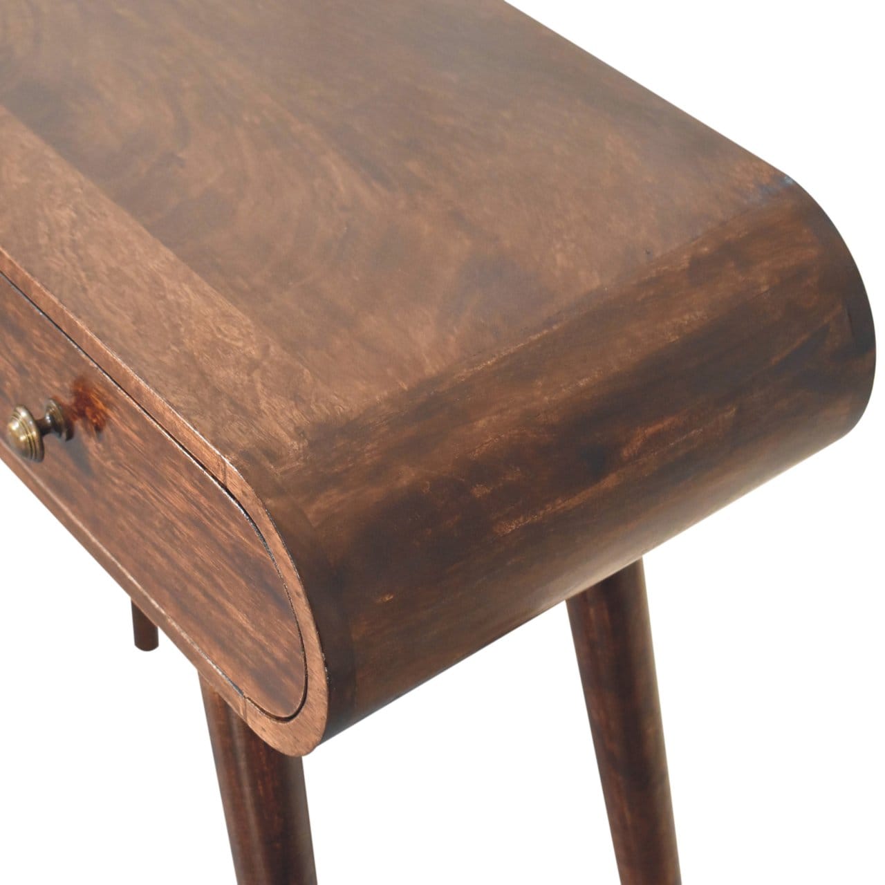 California Walnut Curved Edge Console Table - Solid Mango Wood Hallway Console for Entryway - product view 6 showing...