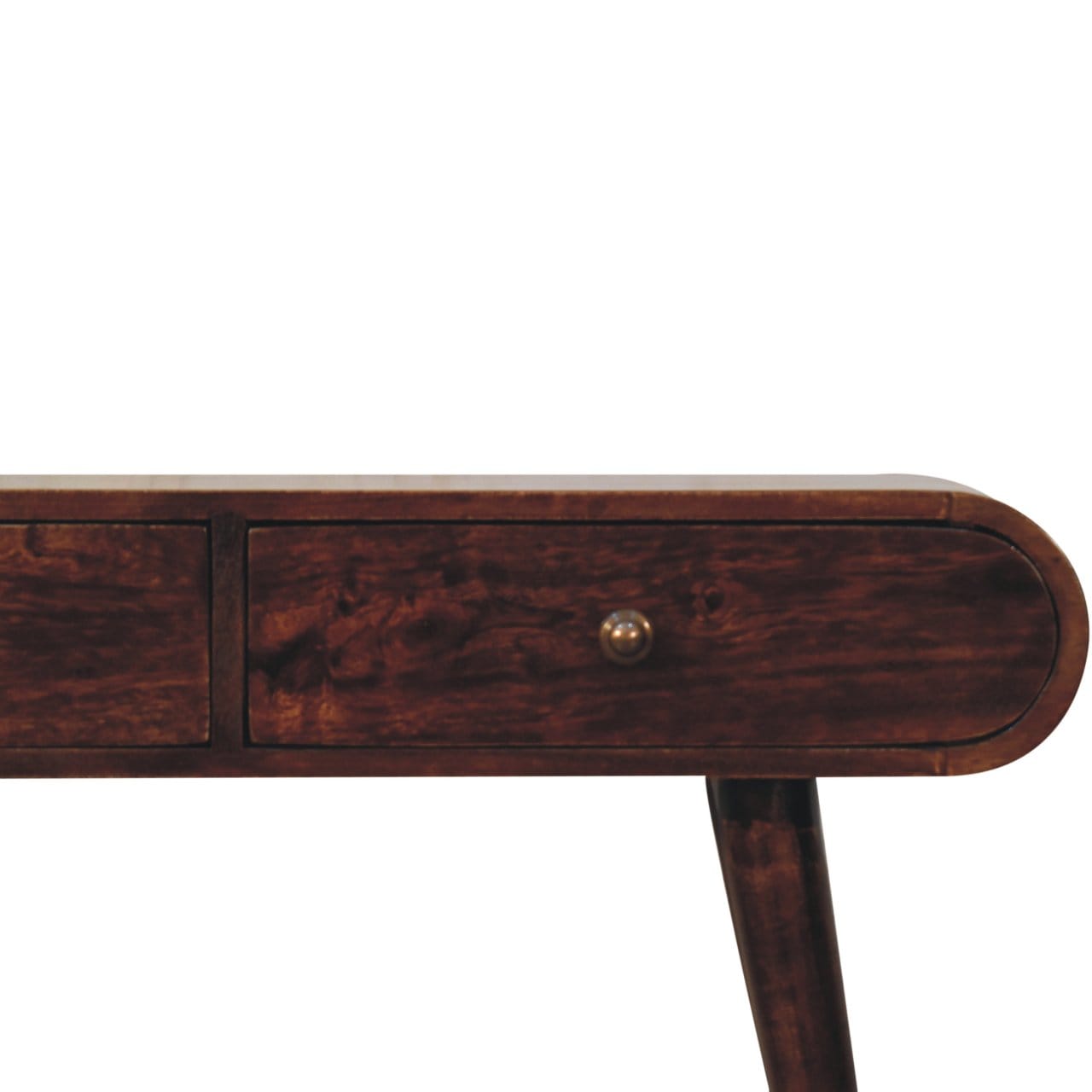 California Walnut Curved Edge Console Table - Solid Mango Wood Hallway Console for Entryway - product view 5 showing...