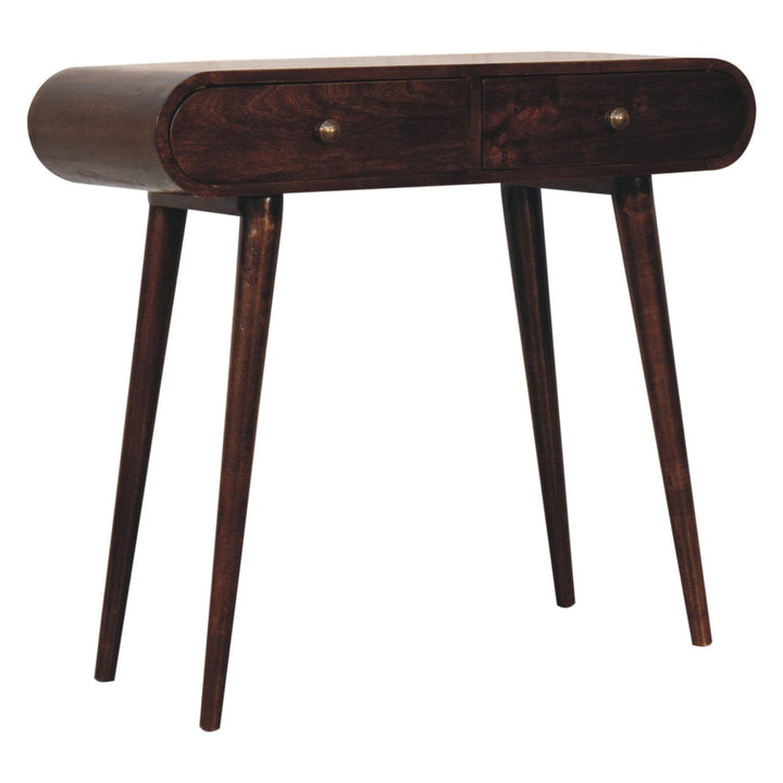 California Walnut Curved Edge Console Table - Solid Mango Wood Hallway Console for Entryway - product view 4 showing...