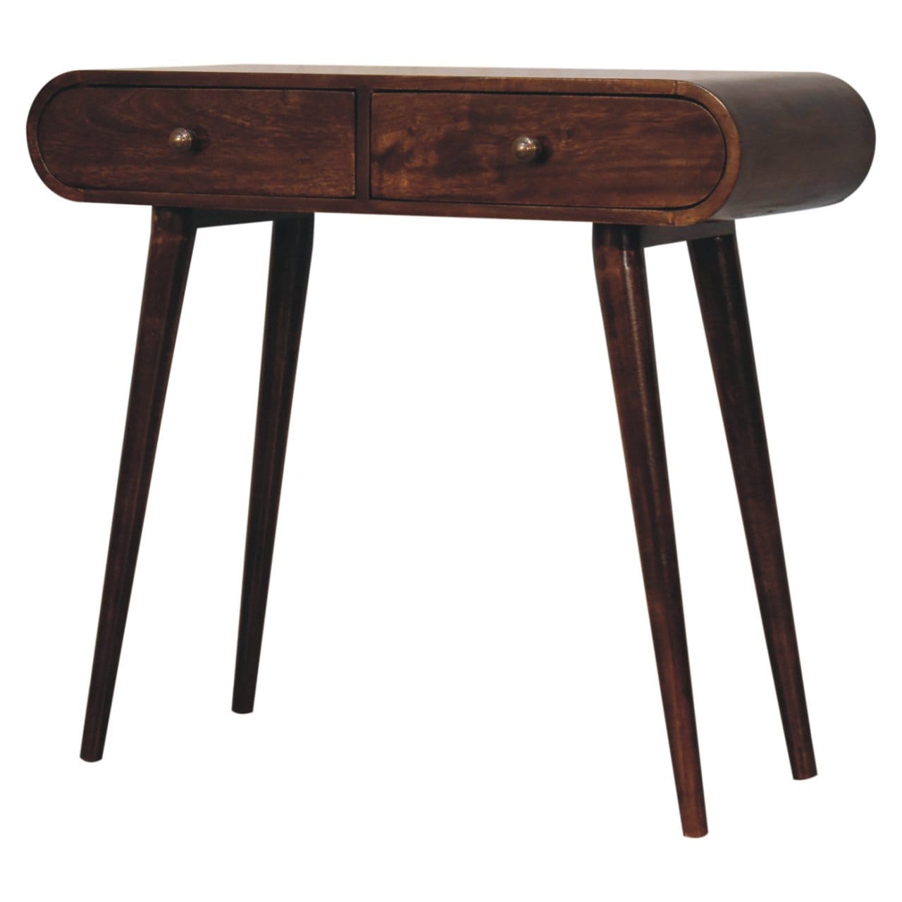 California Walnut Curved Edge Console Table - Solid Mango Wood Hallway Console for Entryway - product view 3 showing...