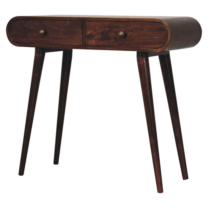 California Walnut Curved Edge Console Table - Solid Mango Wood Hallway Console for Entryway - product view 3 showing...