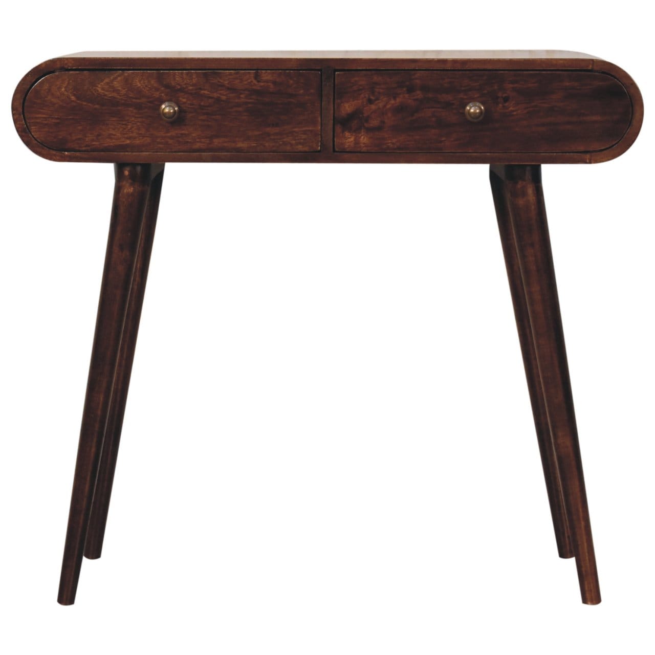 California Walnut Curved Edge Console Table - Solid Mango Wood Hallway Console for Entryway - product view 2 showing...