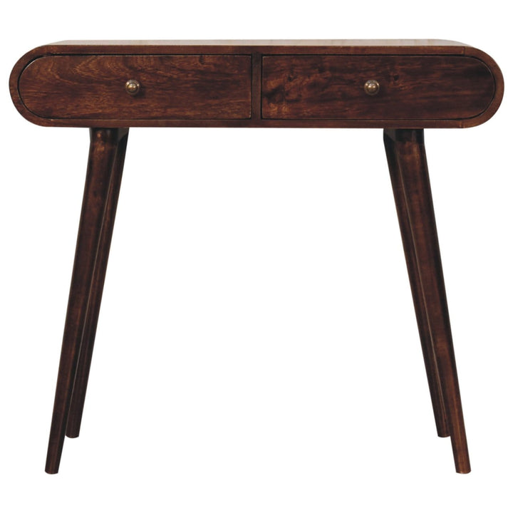 California Walnut Curved Edge Console Table - Solid Mango Wood Hallway Console for Entryway - product view 2 showing...