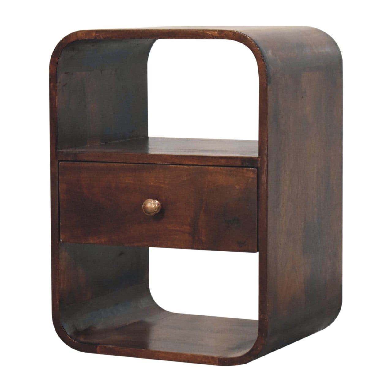 California Walnut Curved Edge Nightstand - Solid Mango Wood Bedside Table for Bedroom