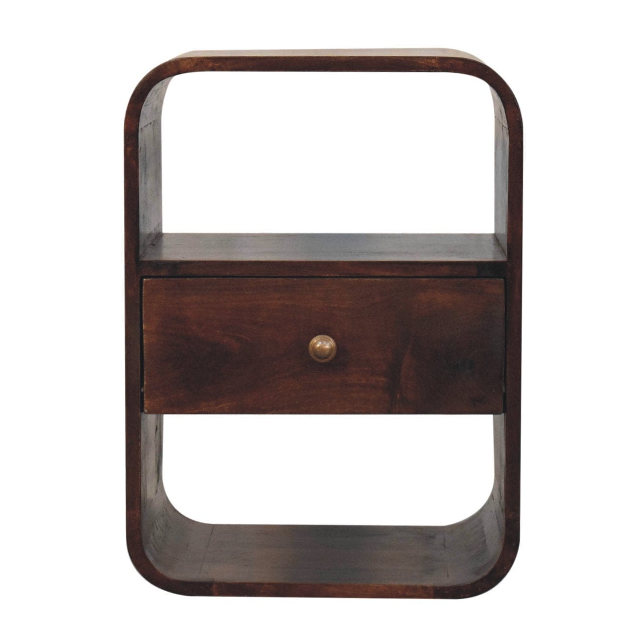 California Walnut Curved Edge Nightstand - Solid Mango Wood Bedside Table for Bedroom