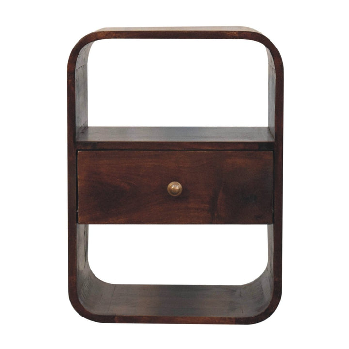 California Walnut Curved Edge Nightstand - Solid Mango Wood Bedside Table for Bedroom