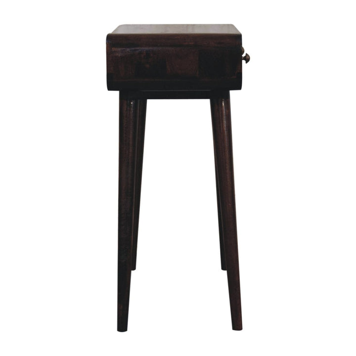 California Walnut Curved Solid Mango Wood Console Table - product view 9 showing handcrafted solid mango wood console table