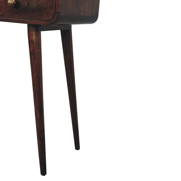 California Walnut Curved Solid Mango Wood Console Table - product view 8 showing handcrafted solid mango wood console table