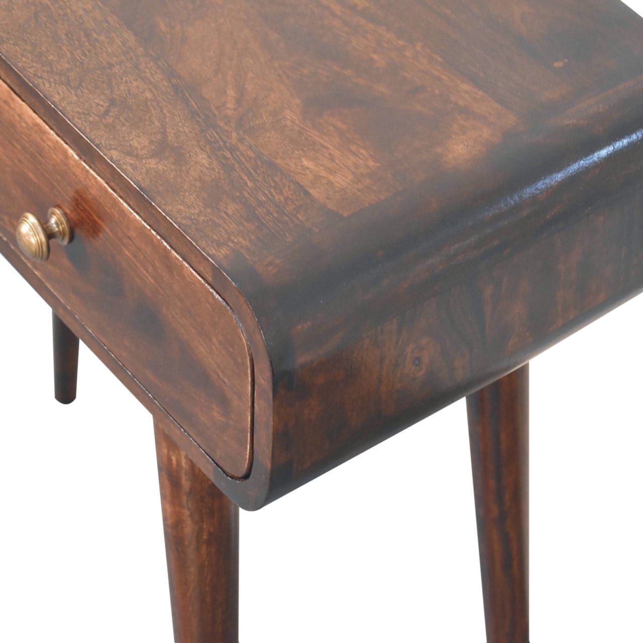California Walnut Curved Solid Mango Wood Console Table - product view 6 showing handcrafted solid mango wood console table