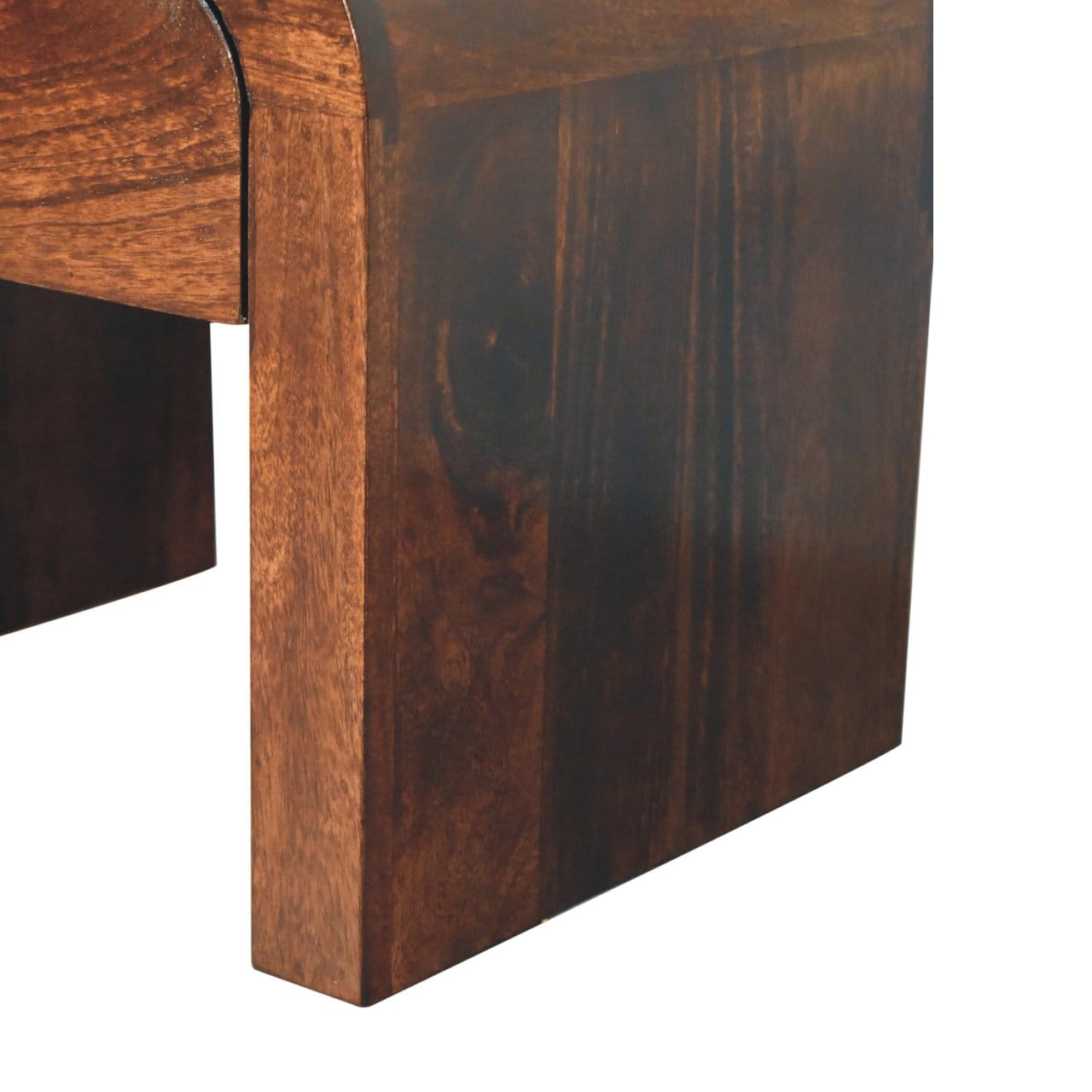 California Walnut Nightstand - Solid Mango Wood Bedside Table for Bedroom - product view 8 showing handcrafted solid...