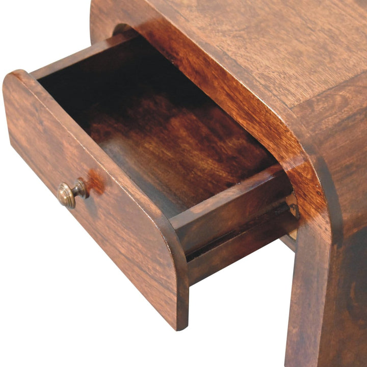 California Walnut Nightstand - Solid Mango Wood Bedside Table for Bedroom - product view 7 showing handcrafted solid...