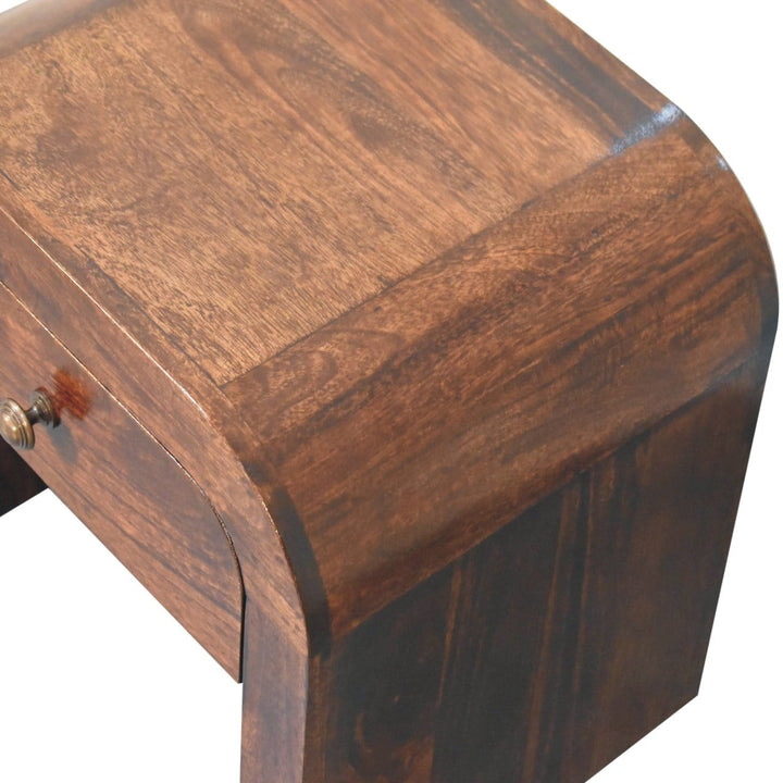 California Walnut Nightstand - Solid Mango Wood Bedside Table for Bedroom - product view 6 showing handcrafted solid...