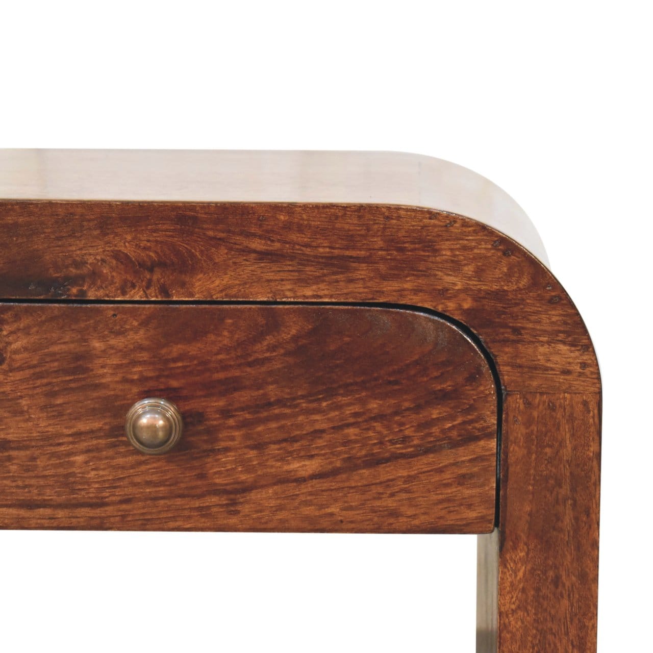 California Walnut Nightstand - Solid Mango Wood Bedside Table for Bedroom - product view 5 showing handcrafted solid...