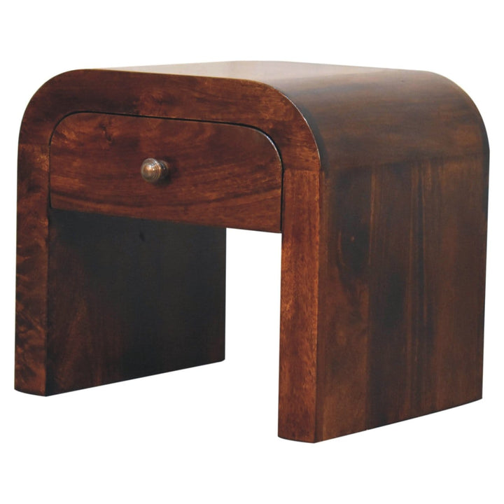 California Walnut Nightstand - Solid Mango Wood Bedside Table for Bedroom - product view 4 showing handcrafted solid...