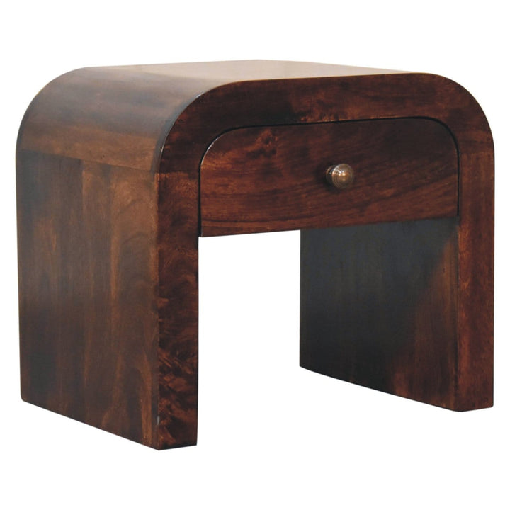 California Walnut Nightstand - Solid Mango Wood Bedside Table for Bedroom - product view 3 showing handcrafted solid...