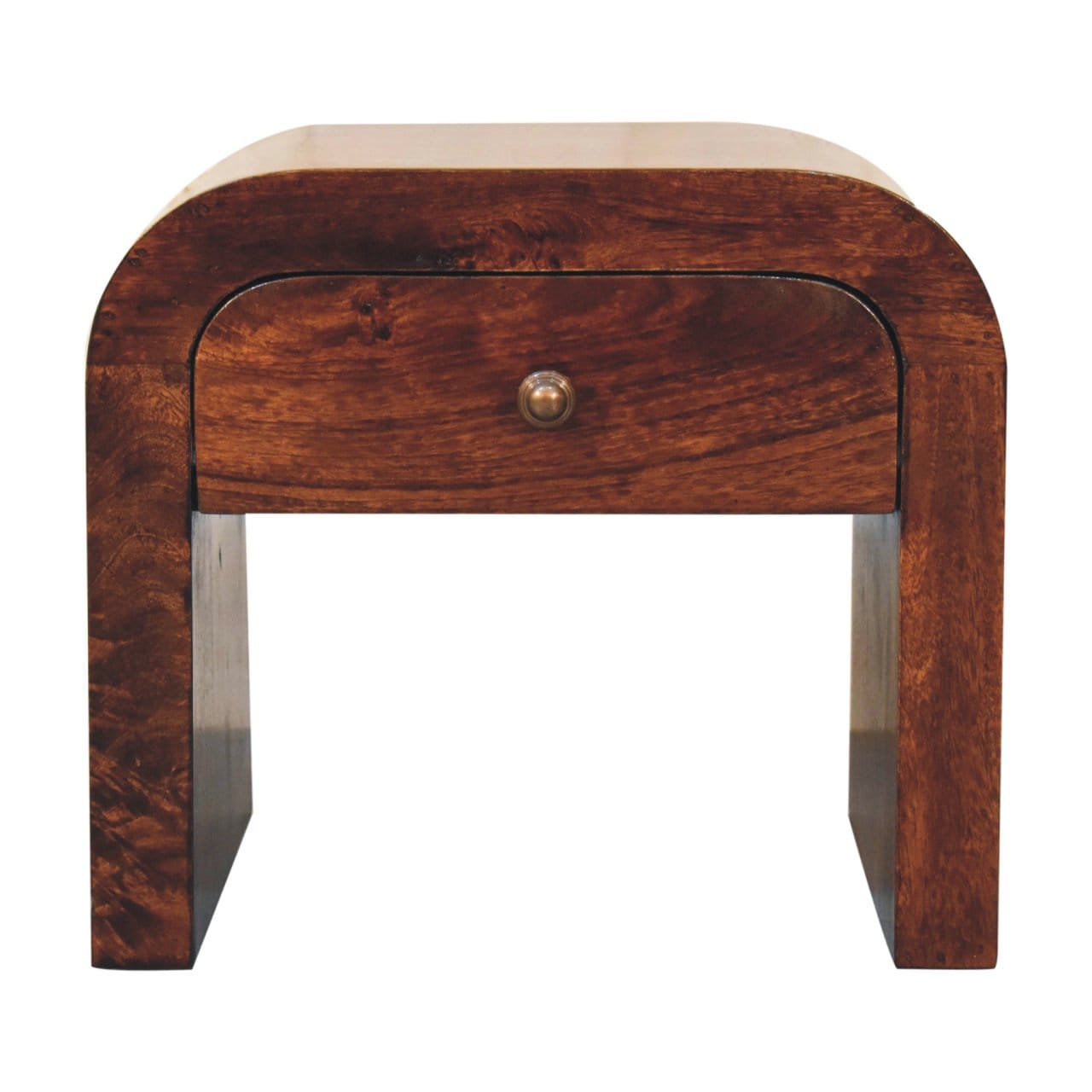 California Walnut Nightstand - Solid Mango Wood Bedside Table for Bedroom - product view 2 showing handcrafted solid...