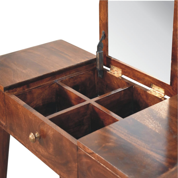 California Walnut Dressing Table - Solid Mango Wood Vanity Table for Bedroom - product view 8 showing handcrafted solid...