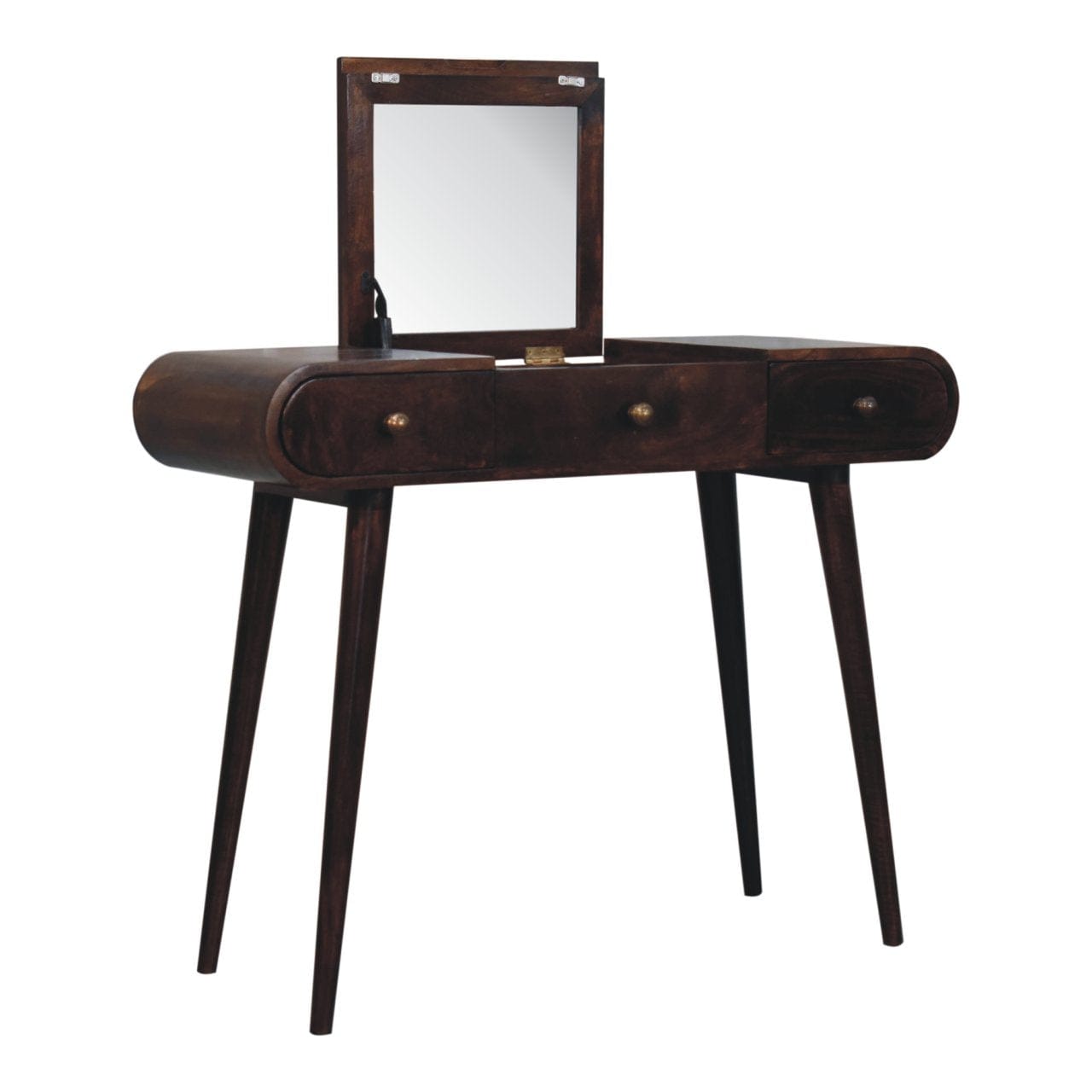 California Walnut Dressing Table - Solid Mango Wood Vanity Table for Bedroom - product view 7 showing handcrafted solid...