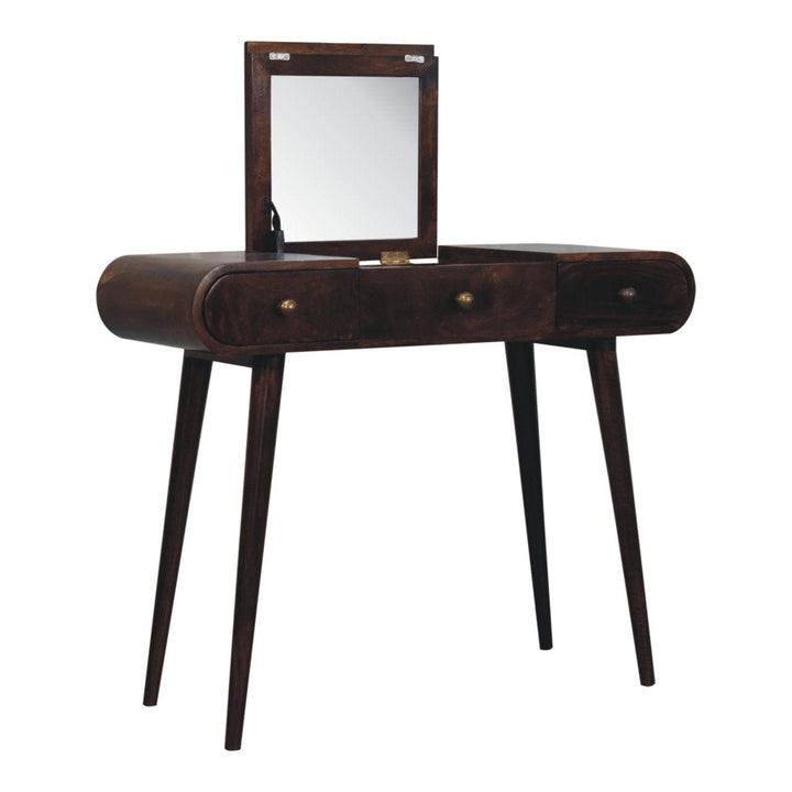 California Walnut Dressing Table - Solid Mango Wood Vanity Table for Bedroom - product view 7 showing handcrafted solid...