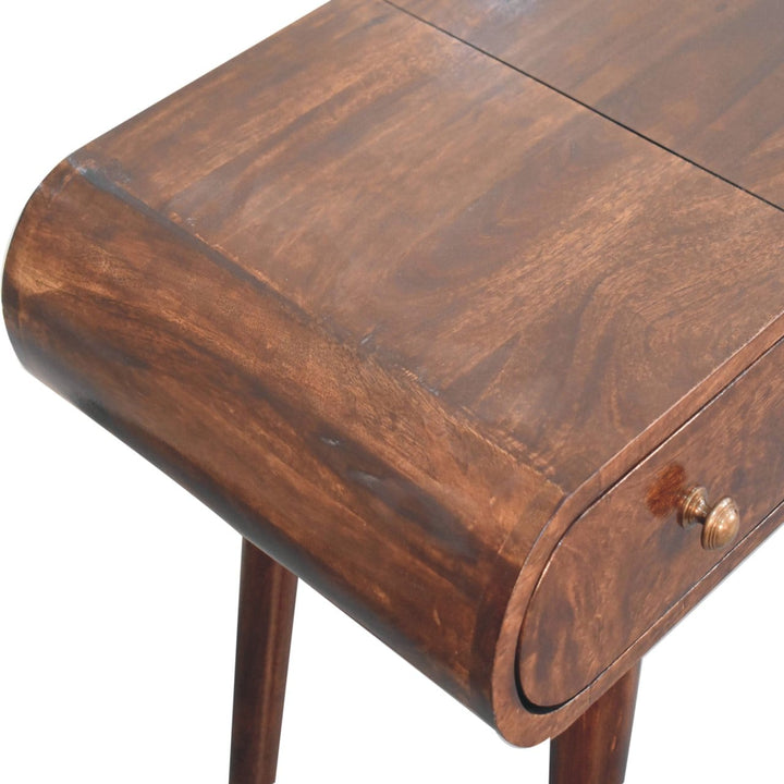 California Walnut Dressing Table - Solid Mango Wood Vanity Table for Bedroom - product view 6 showing handcrafted solid...