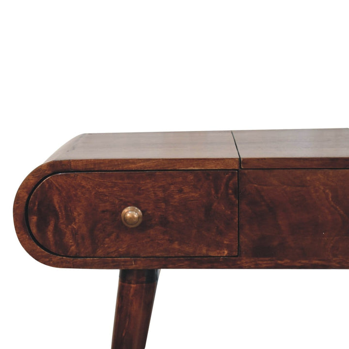 California Walnut Dressing Table - Solid Mango Wood Vanity Table for Bedroom - product view 5 showing handcrafted solid...